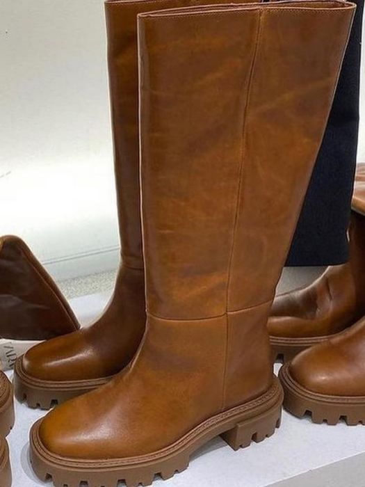 Натуральные кожаные сапоги трубы Zara р.38
