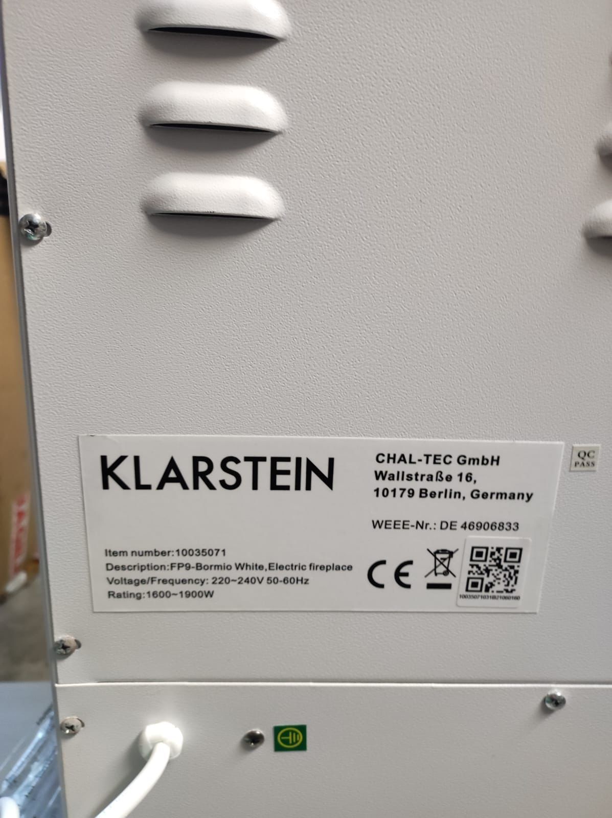 Klarstein Bormio kominek elektryczny 950/1900 W termostat,