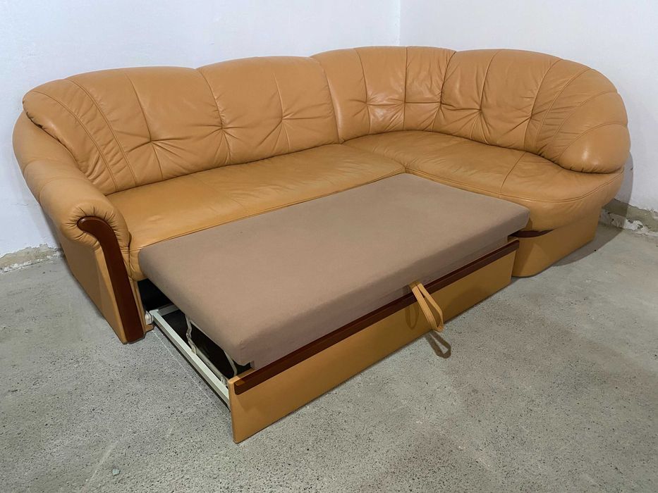 Шкіряний кутовий розкладний диван з натуральноі шкіри
