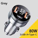 Multi Ładowarka do Auta 80W z Wyświetlaczem USB-A USB-C ESSAGER Szara