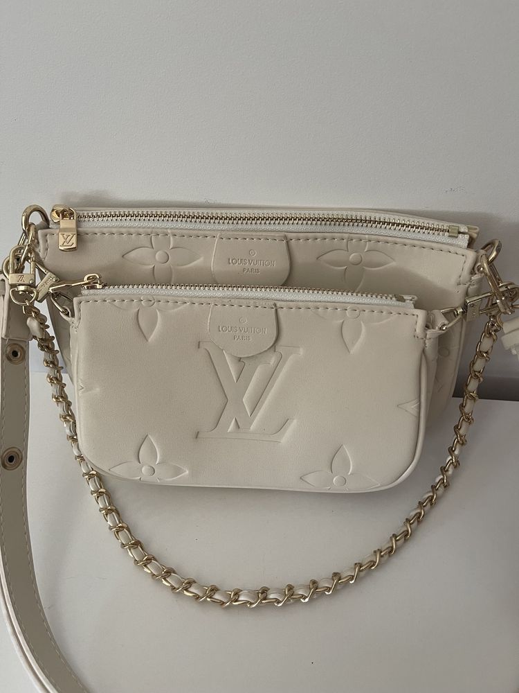 Mala LV várias bolsas creme