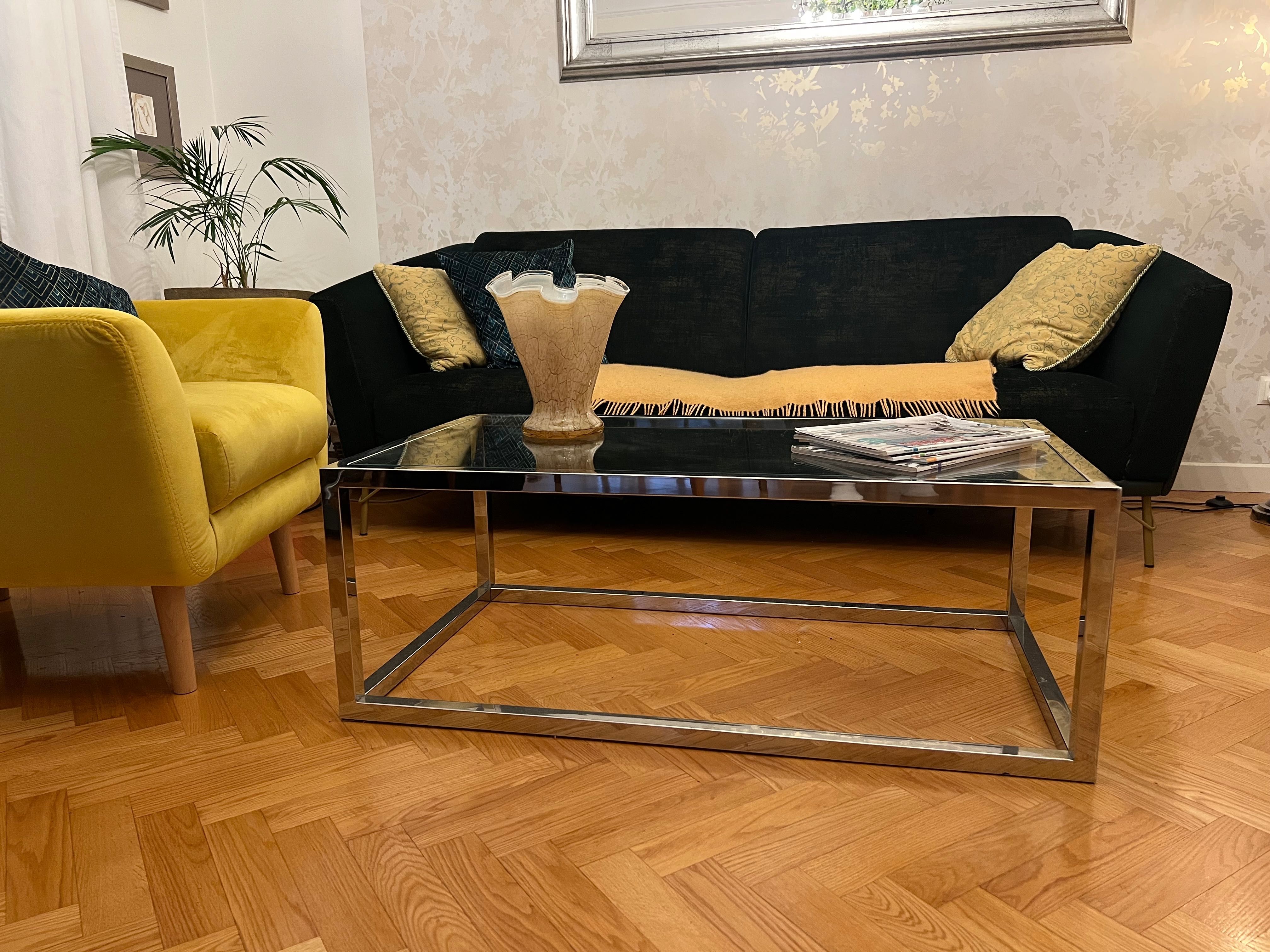 Stolik kawowy chromowany szklany styl glamour | Ława chrom • Koszalin