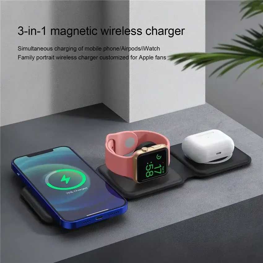 Магнитная зарядка для iPhone 3 в 1 + В ПОДАРОК КАБЕЛЬ USB Type-C 10А