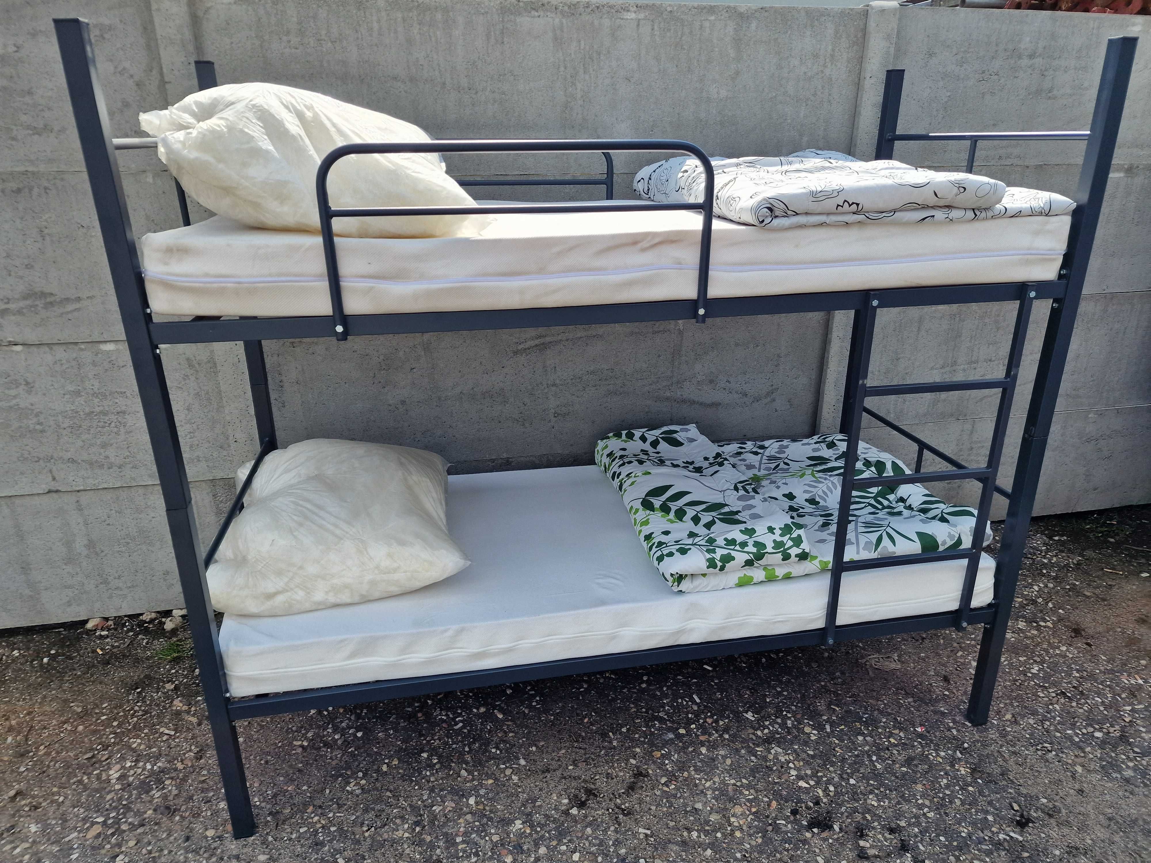 Łóżko piętrowe + 2 materace komplet NOWY 90x200 pracownicze metalowe