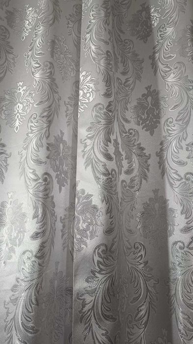 zasłony z metra ORNAMENT biel/srebro , szer 140 cm