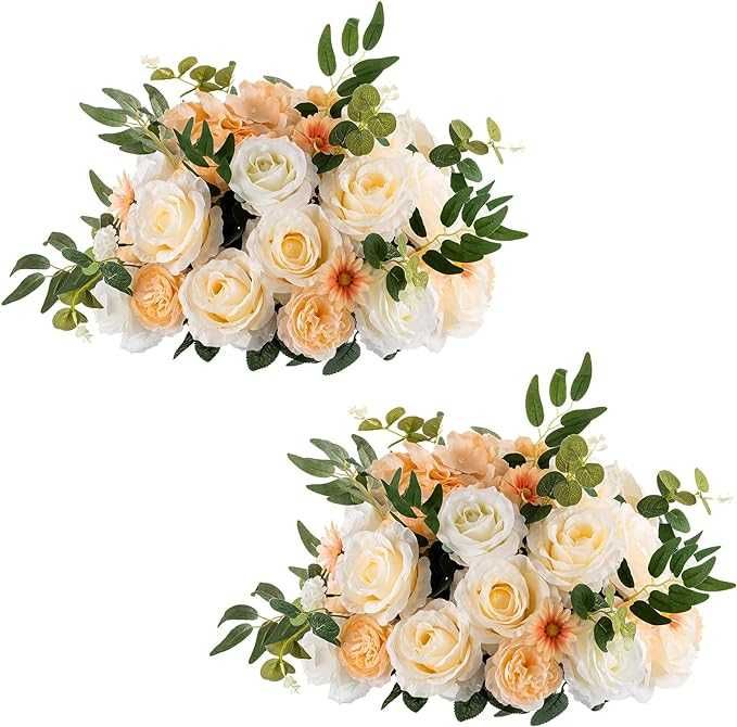 NUPTIO Ozdoby kwiatowe na stół weselny szampański i biały śr45cm 10szt