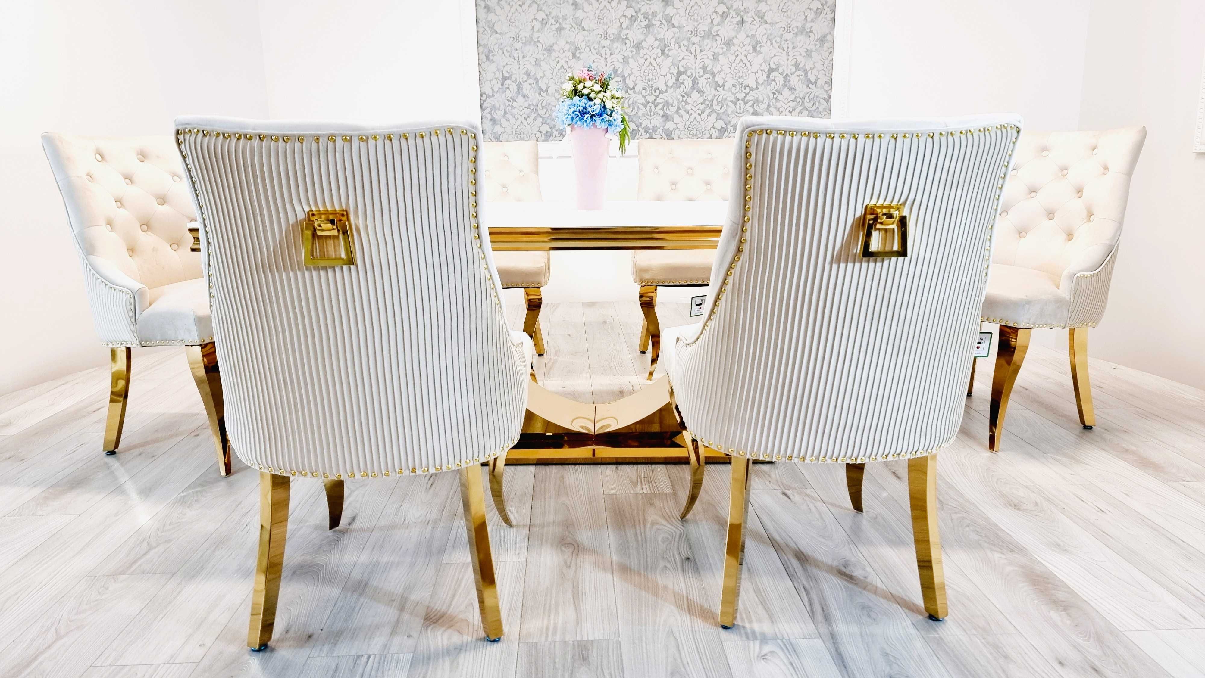 Jadalnia stół Valencia 200cm + 6 krzeseł HEAVEN creme + gold