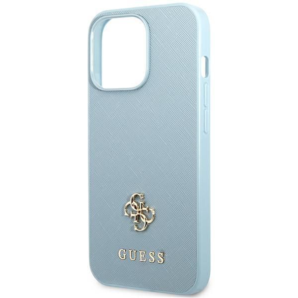 Guess Etui iPhone 13 Pro Max 6.7" Niebieski Saffiano 4G Metal Logo