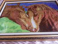 Картина Винтаж Вышивка из Дорогого Бисера Лошади ДеревоЗолото