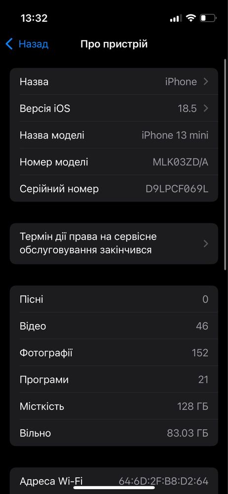 iPhone 13 mini Midnight 128 gb neverlock ideal