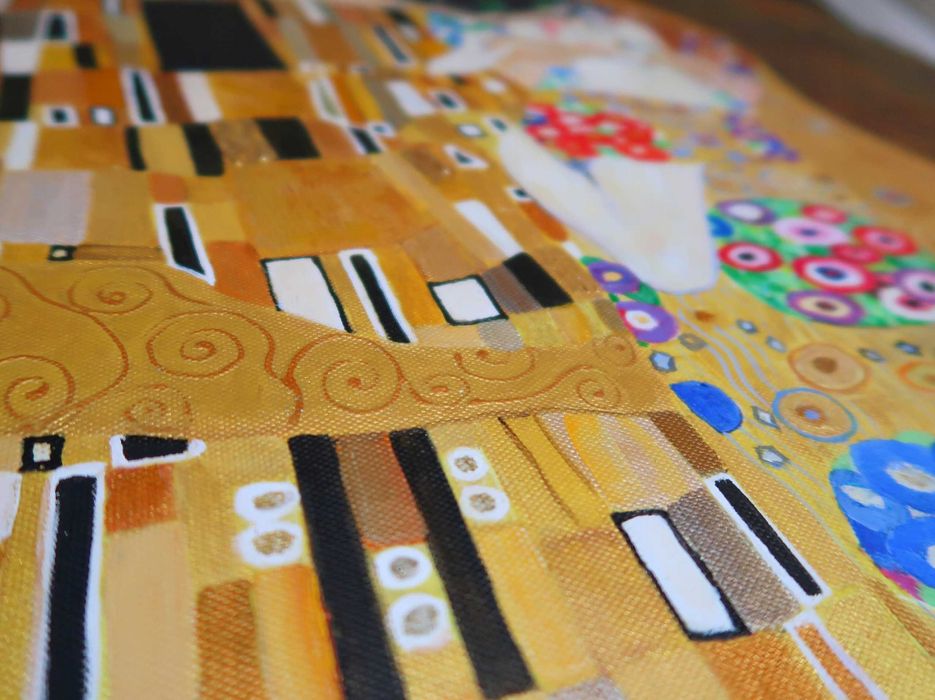 duży obraz malowany Gustav Klimt POCAŁUNEK na prezent abstrakcja