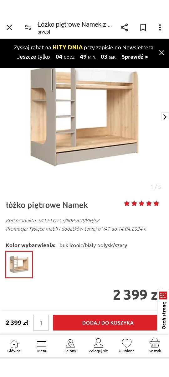 Łóżko piętrowe Namek