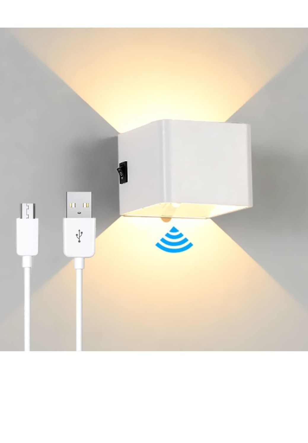 ładowalna lampa ścienna USB z czujnikiem ruchu, Biała USB lampa ścienn