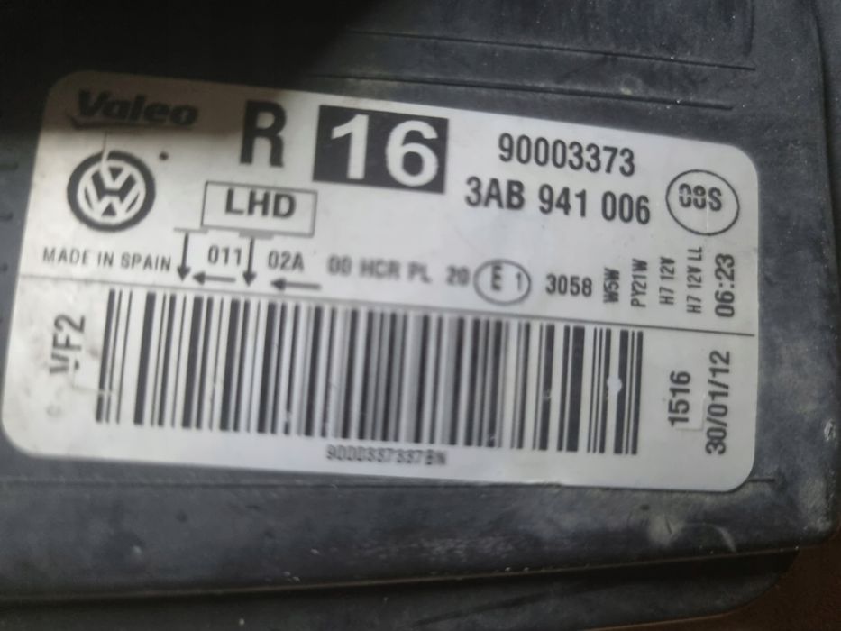 Vw passat b7 lampa prawa przód europa 3ab941006