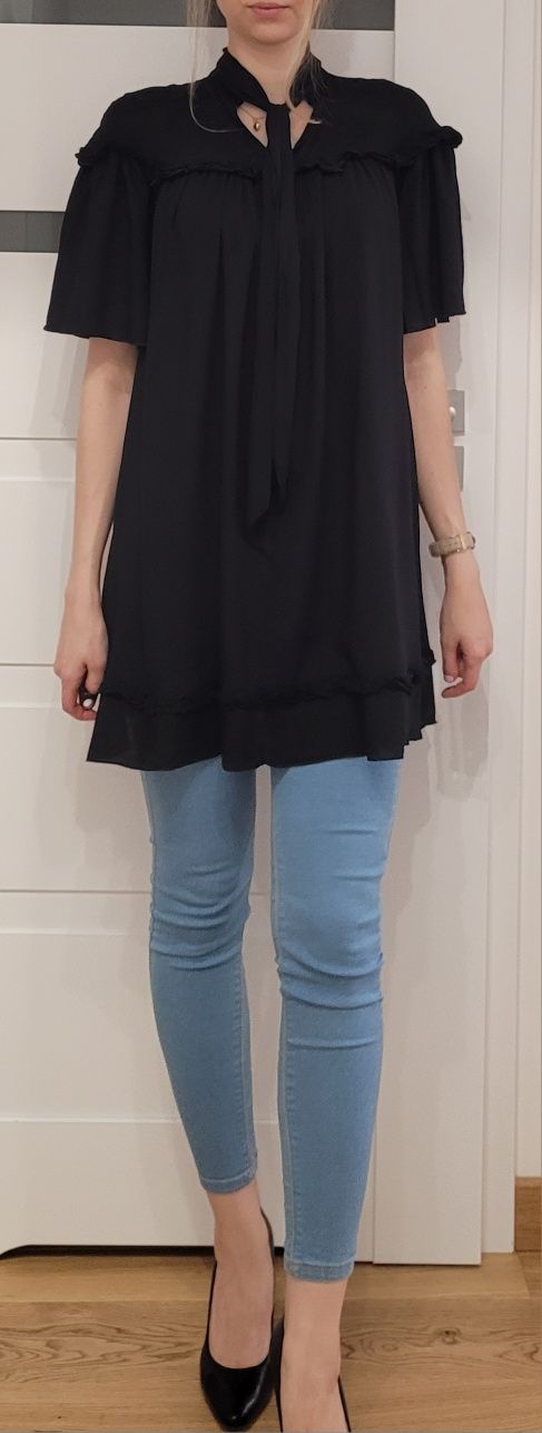 Czarna z wiskozy zwiewna z wiązaniem sukien tunika Tunic Marissa Gatta