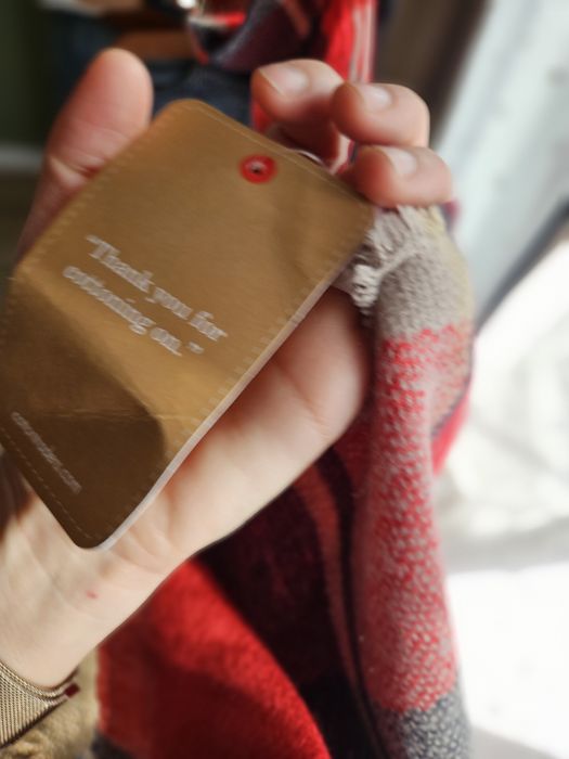 Nowy Duży Miękki Szal Pled w Czerwoną Kratę Granat Szary Cotton Trader