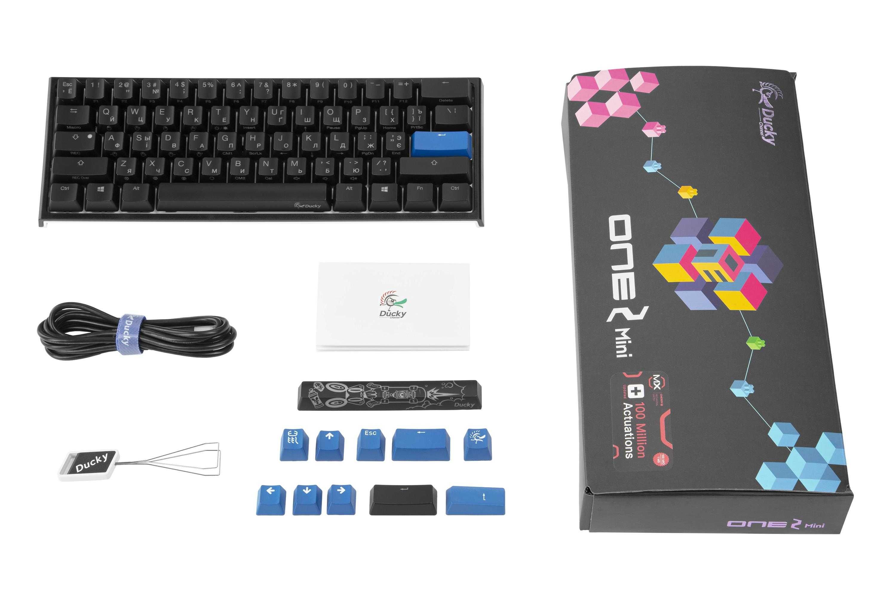 Клавиатура Ducky One 2 Mini, Cherry Blue, RGB LED, UA/RU, Black-White