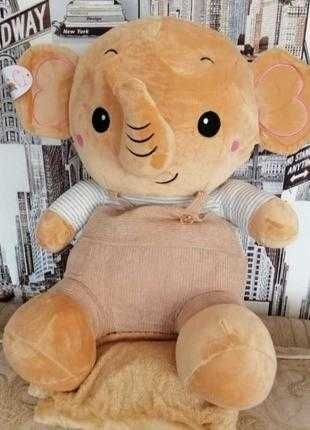 Слонёнок 3в1: плед, подушка и игрушка в одном (50 см, бежевый)