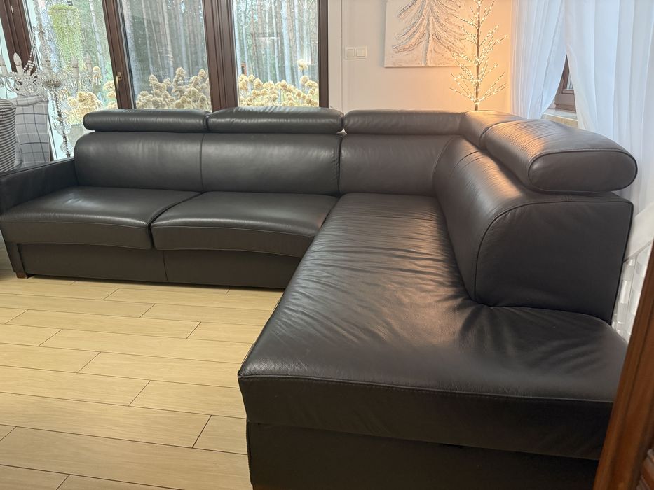 Kanapa ze skóry naturalnej z opcja spania