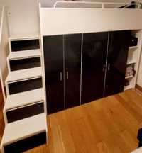 Łóżko piętrowe ze schodami i szafami czarny połysk 125x245