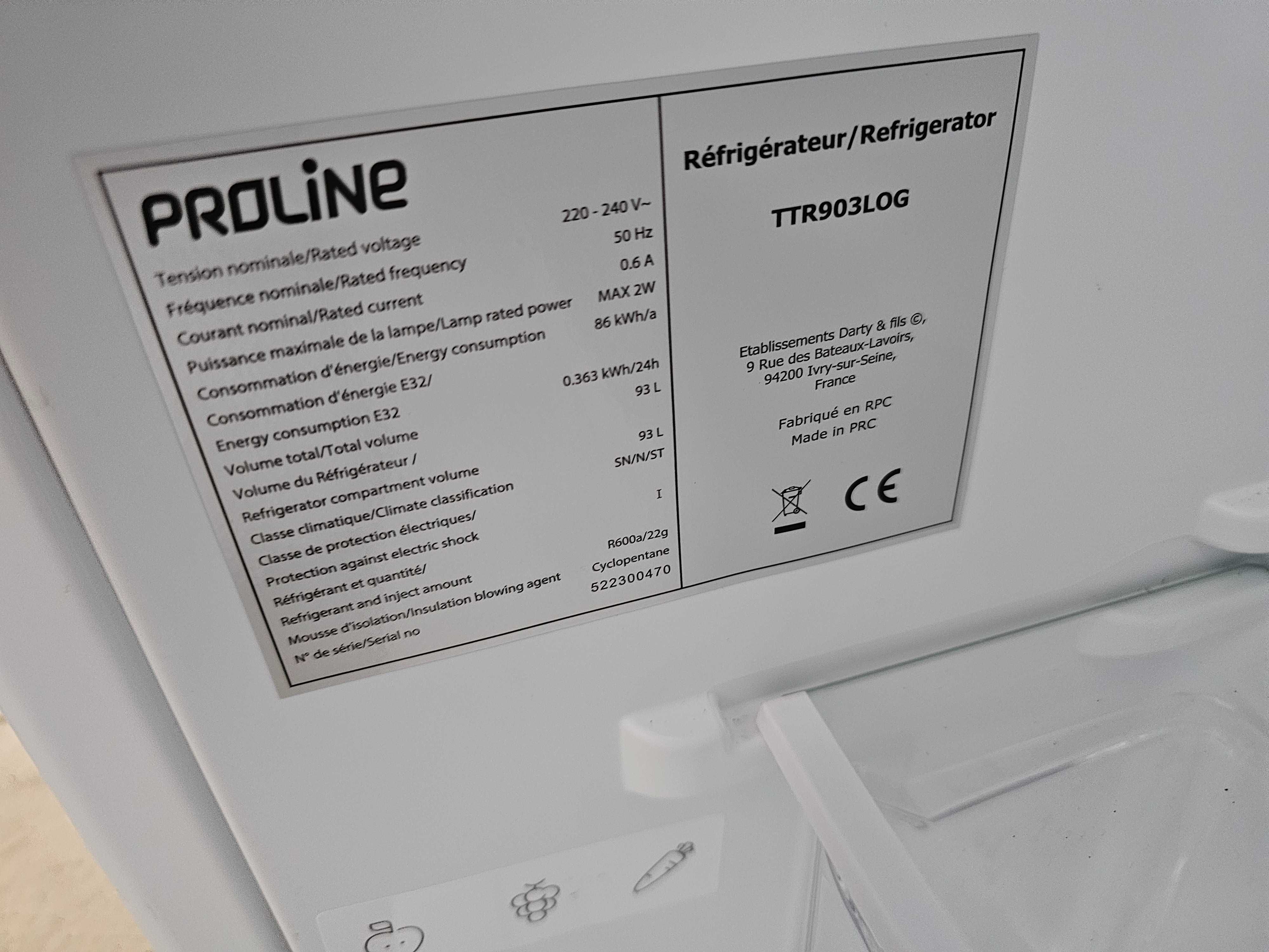 Chłodziarka Proline TTR903LOG | Lodówka 86,4cm | 93L