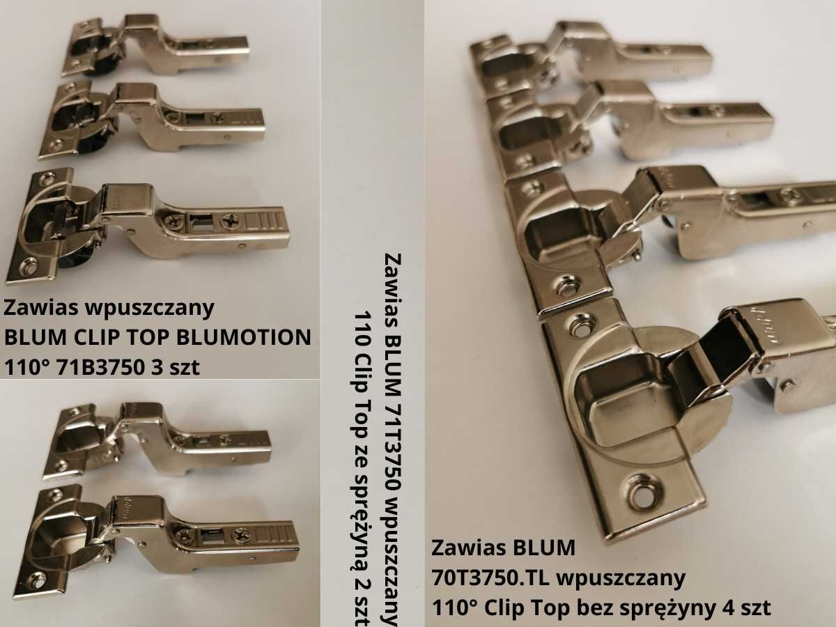 zawiasy prowadniki KOMPLET - BLUM, HAFELE, DTC - NOWE