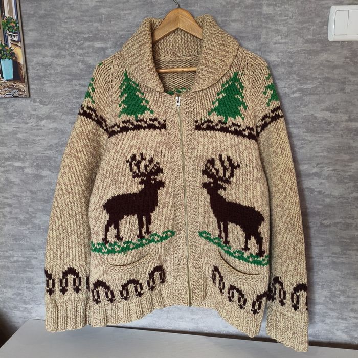 Vintage 70's cowichan винтажный шерстяной свитер кардиган ковичан
