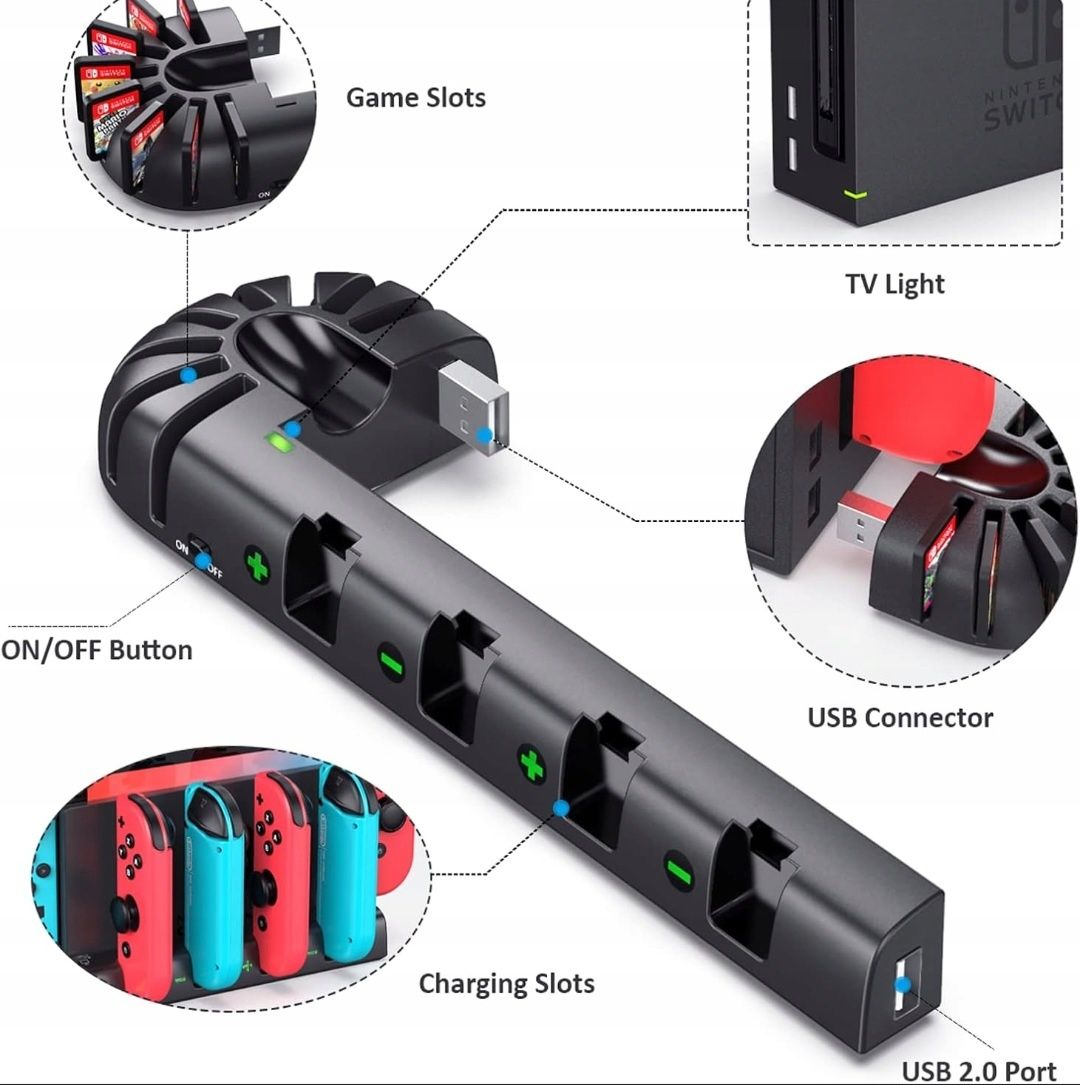 KDD Stacja dokująca ładowarki kompatybilna z Nintendo Switch