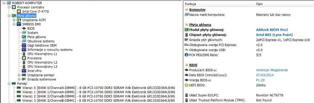Platforma PC i7-4770 B75 32GB DDR3 (8x4)