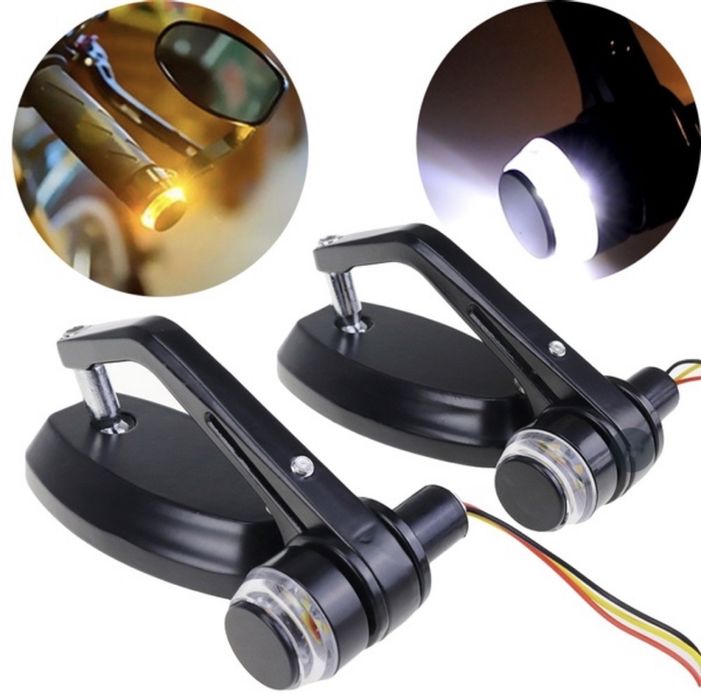 Espelhos ovais em alumínio com piscas LED de guiador