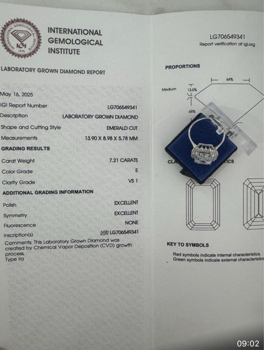 Anel em diamante com 7,11 kilates