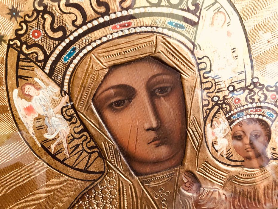 Matka Boska Częstochowska zabytkowy duży stary OBRAZ IKONA XIX/XX wiek