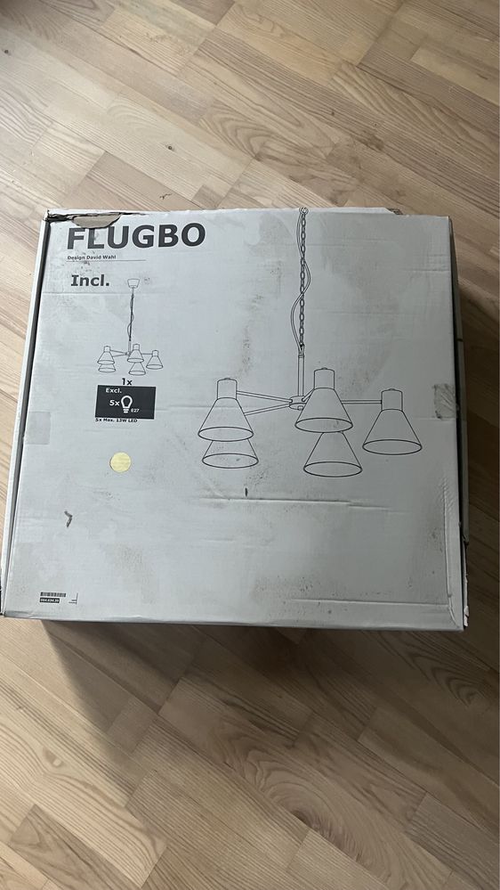 Żyrandol FLUGBO IKEA złoty mleczna biel
