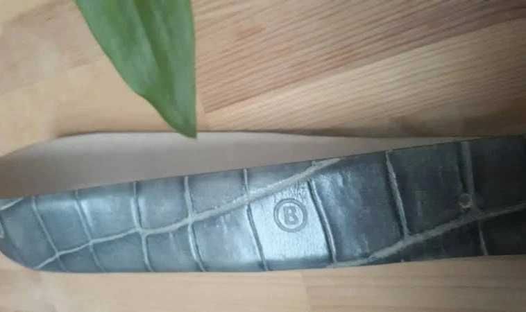 BOGNER nowy pasek skórzany 70 cm szary jasny szeroki 4 cm skóra węża