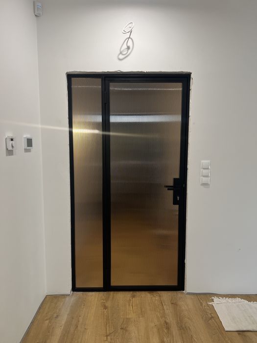 Drzwi szklane ornamentowe z klamką szer 76cm 111cm wys 208cm loft