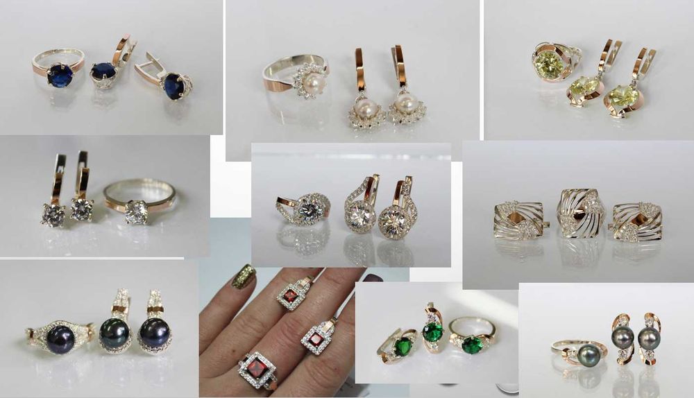 Знижка 10%! Срібні прикраси з золотом у Подарунок Сережки Каблучки