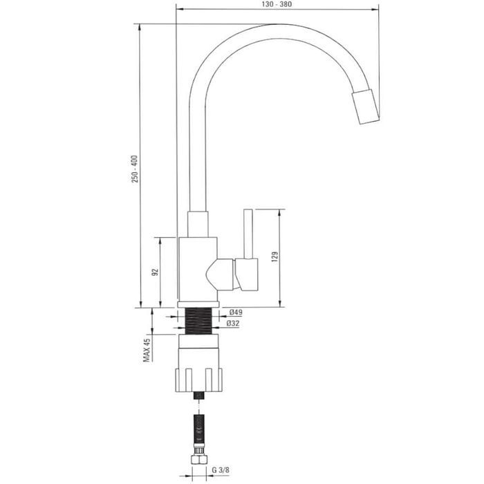 Deante Luno bateria zlewozmywakowa elastyczna 2-funkcyjna biała-stal