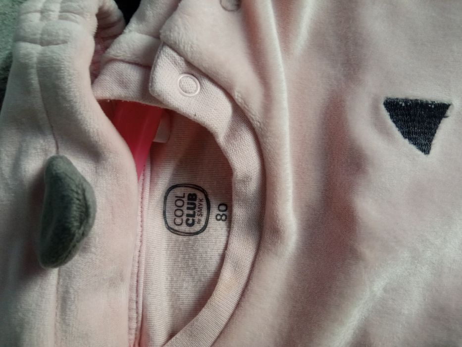 Body welurowe kotek z opaską i ogrodniczki r.80
