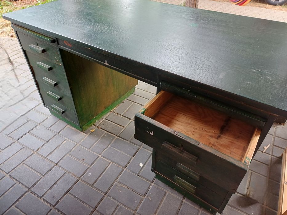 Stare drewniane dembowe biurko lite drewno