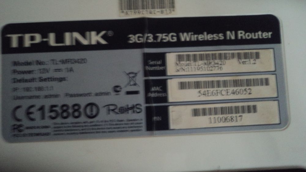 Router TP-LINK 3G 3.75G Wireless TL-MR3420