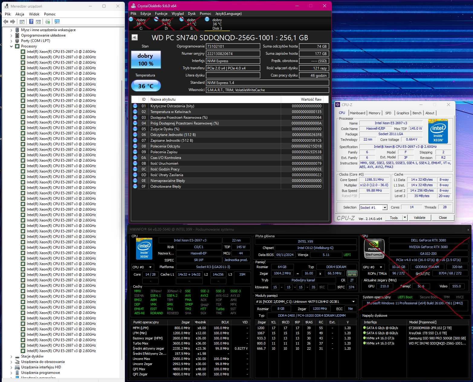 Komputer 28 rdzeni 56 wątków | 64GB DDR4 | 2x Xeon E5-2697 v3