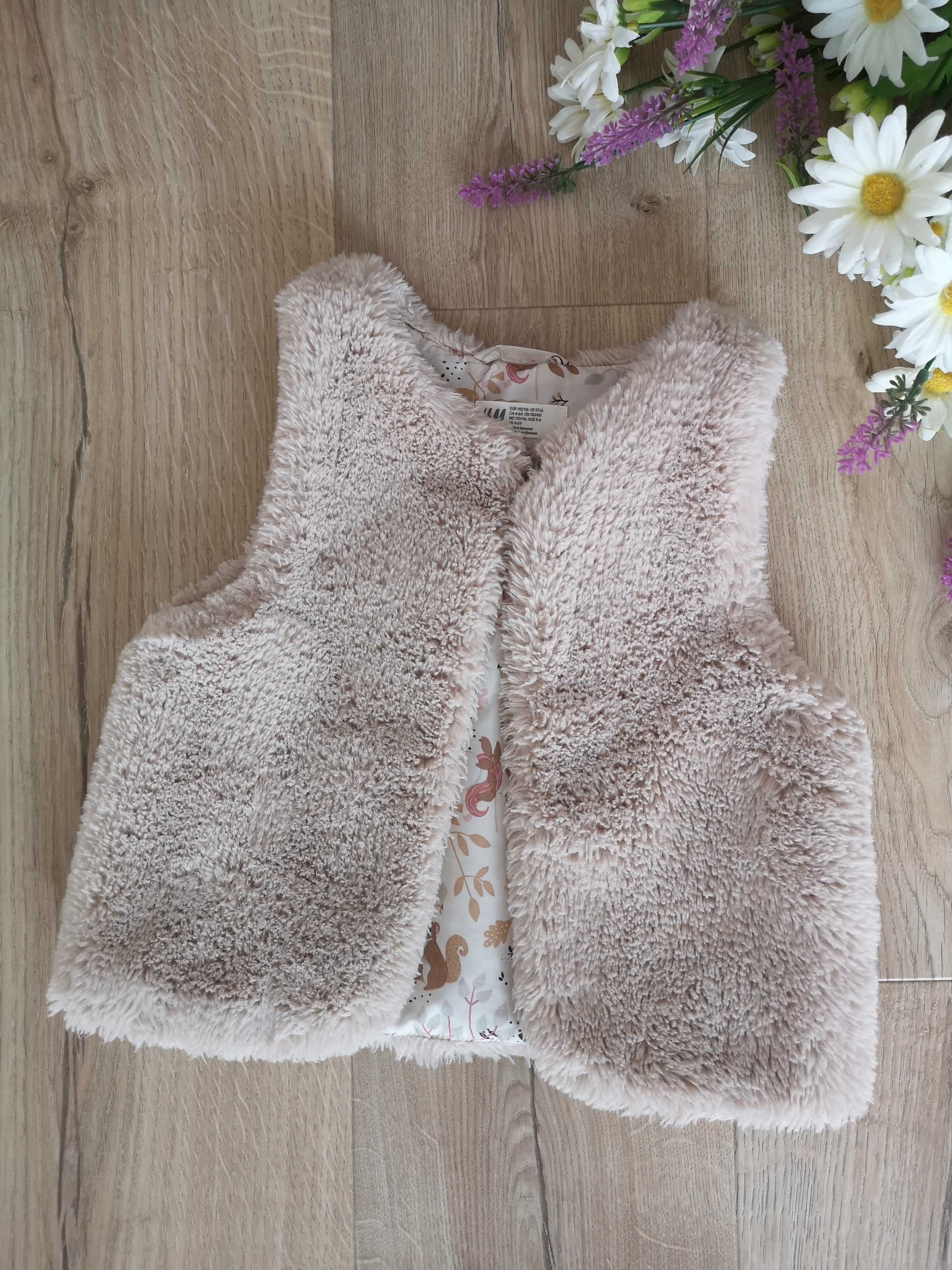 Kamizelka futrzana dziewczęca "Leśne zwierzęta" H&M r.110/116