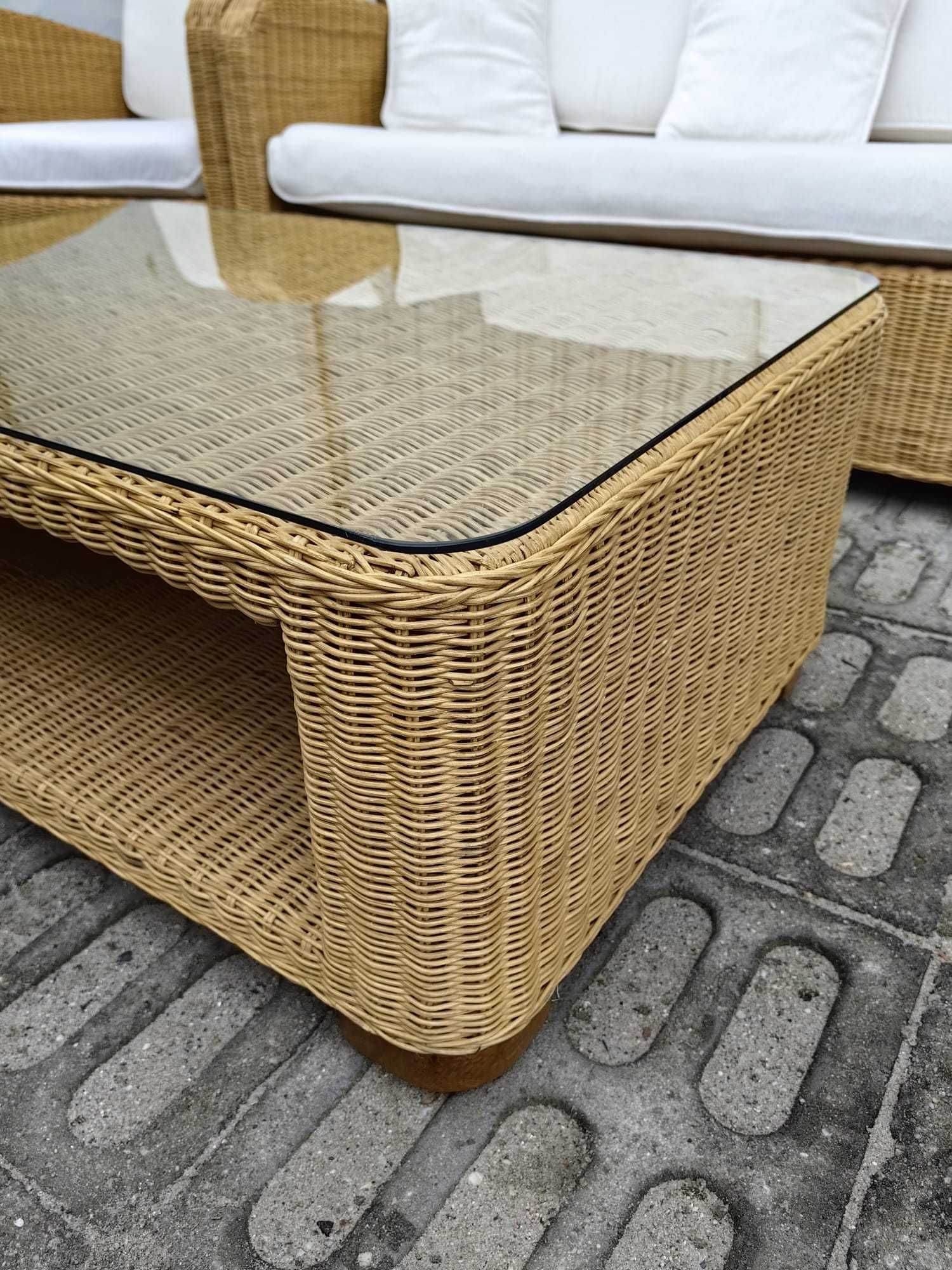 Zestaw Sofa Kanapa 2x FOTEL STÓŁ rattan aturalny z RATTANU GRUBY OPLOT