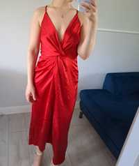 Czerwona elegancka satynowa sukienka na ramiaczkach 36