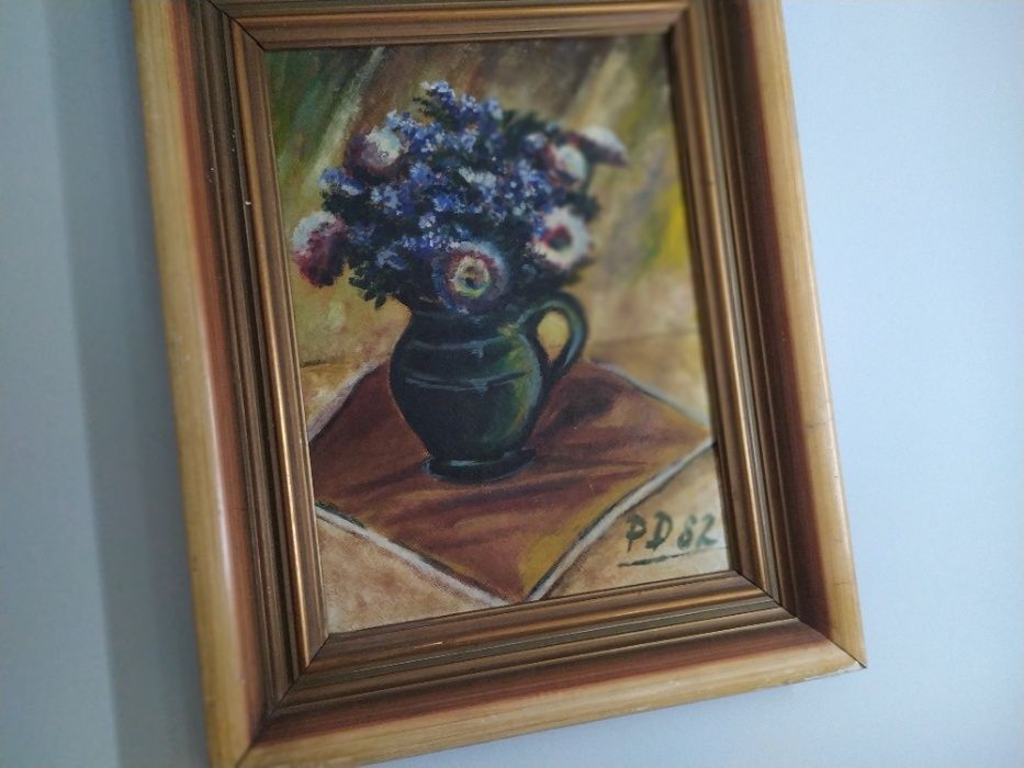 obraz olejny malowany na desce kwiaty
