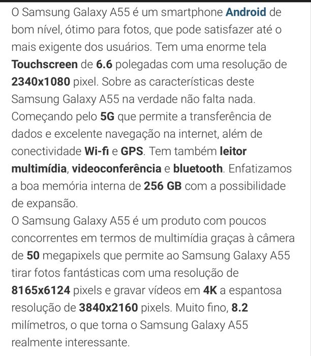 Galaxy A55 5G e 256GB de memória NOVO(nunca usado)