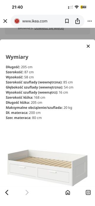 Łóżko Brimnes Ikea podwójne z materacem