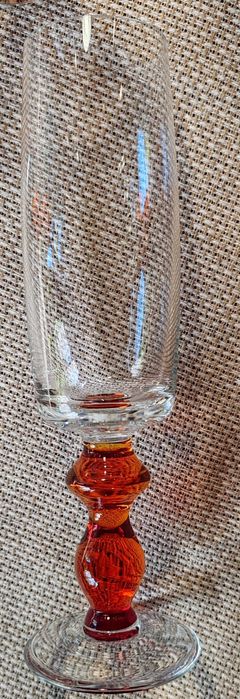 Kieliszki do szampana, pomarańczowa nóżka, Sadowski, Sudety PRL