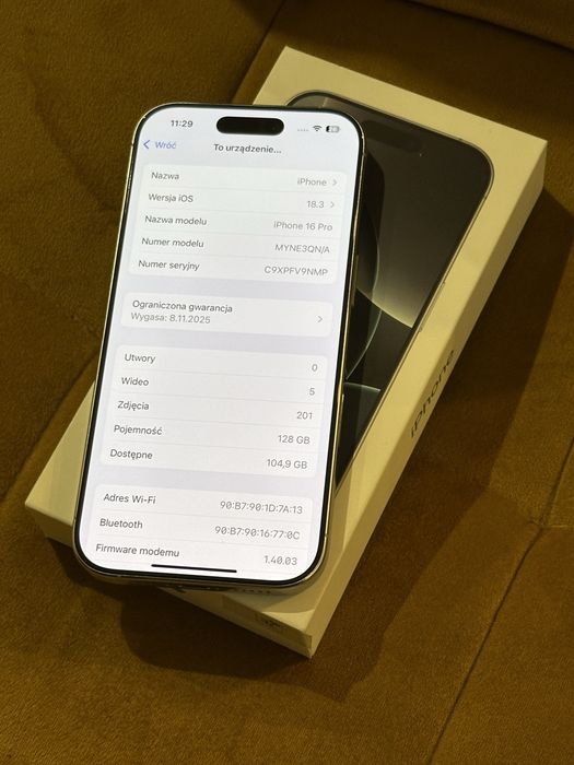 Iphone 16 Pro 128gb  - nówka. Biały tytan Gwarancja