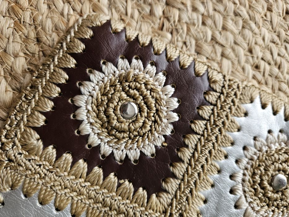 Mini Torebka damska Szydełkowa Boho Patchwork Brąz Srebro